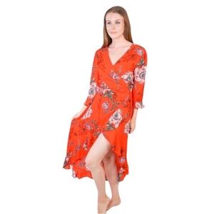 NWT HAUTE PROJECT Floral Tropical Print Wrap Midi Dress